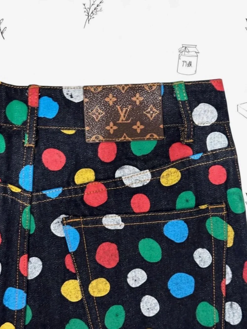 LV x Yayoi Kusama Polka Dot Monogram Denim Shorts SZ 36
